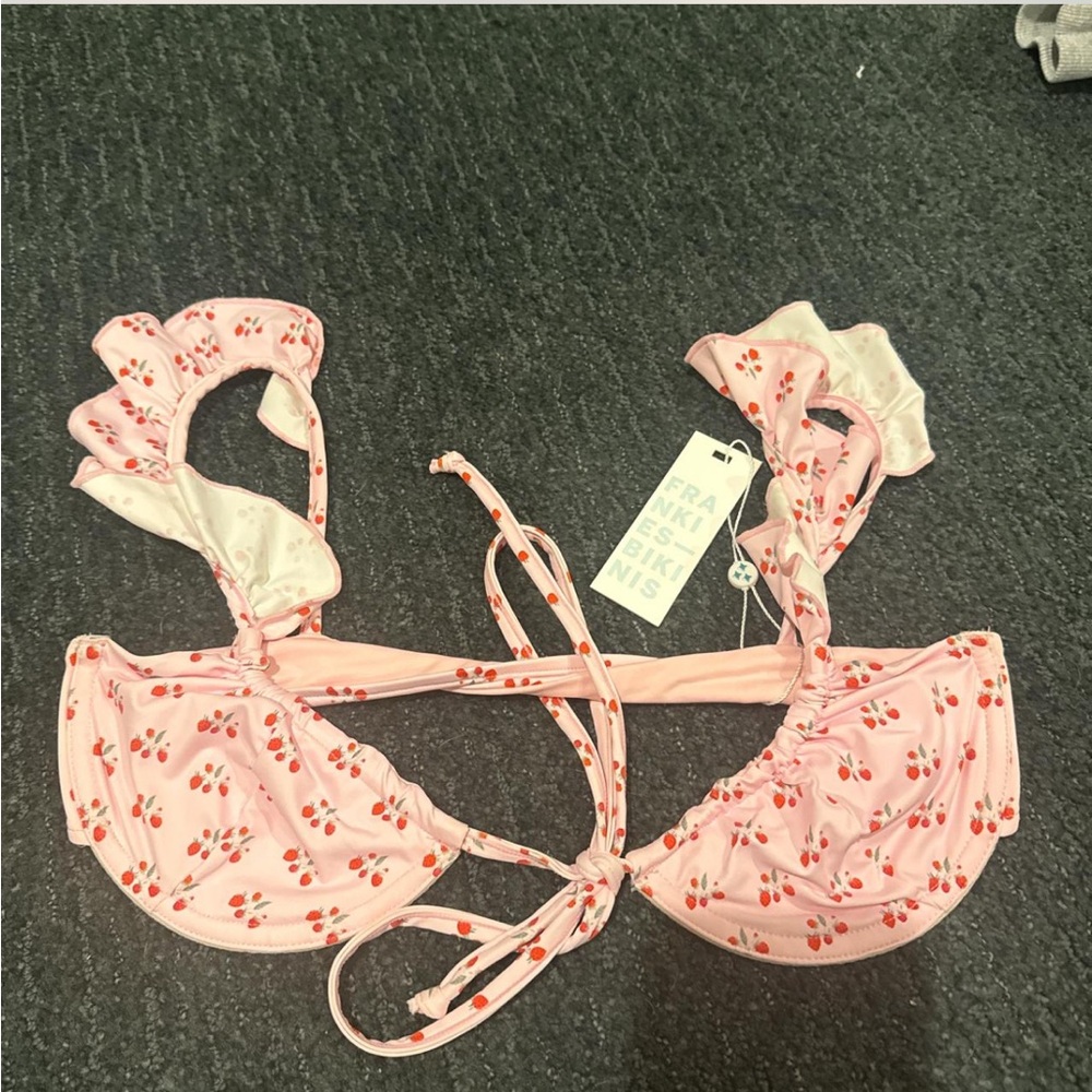 Frankie’s Bikinis Pink Cherry Print Bikini Top